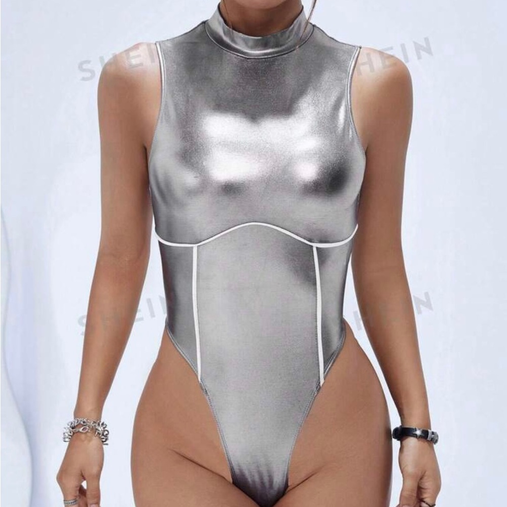 Shein silver bodysuit